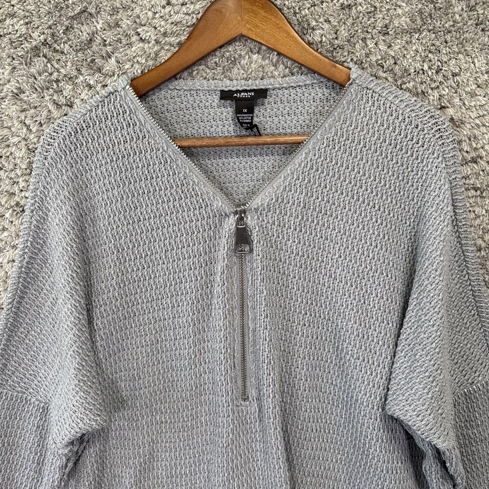 Alfani Woman 1X Knit Sweater Zipper Metallic Blouse Top Dolman Drop Sleeve - Picture 2 of 8